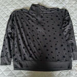 Lou & grey 1/4 zip pullover. Dark gray with black velour star print. Size Medium